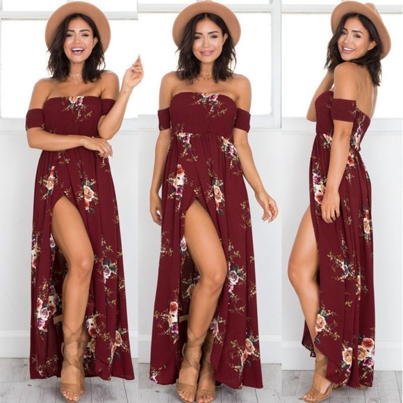 Women's Floral Off the Shoulder Maxi Dress - Picture 3 of 4